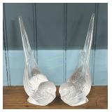 Pair Lalique parakeets