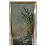 Oil on Canvas swans in lotus pond