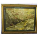 Watercolor of wooded waterway