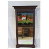 19th Century reverse painted mirror w/ farm house