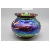 Iridescent Art Glass Squated Vase