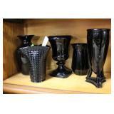 Five pc Black Amethyst incl three-footed vase, bev