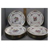 Twelve Dresden HP floral Dinner Plates