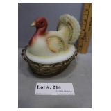 Fenton Turkey covered trinket figurine with Fenton