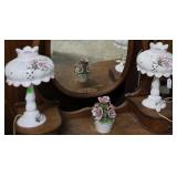 Pair Italian porcelain boudoir lamps