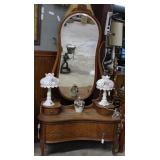 Oak paw footed dresser with swing mirror