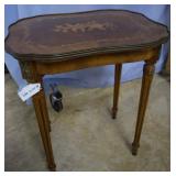 Rose floral inlaid petite table with brass accents