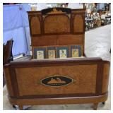 Charles X Style French burled walnut bed w/ inlay