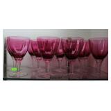 12 Cranberry Cut to clear stemmed goblets