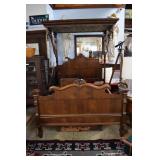 Victorian Walnut half canopy bed with floral tapes