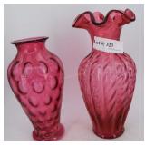 Two pc Cranberry Fenton Vases