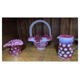 Three pc Fenton Cranberry thumbprint