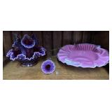 Fenton Epergne Cranberry hobnail and ruffletop bow