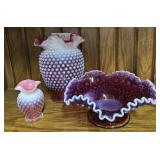 Three pc Fenton: 2 vases, center bowl