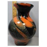 Japanese art glass vase glazed with orange, black,