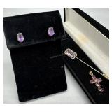 14kt gold and amethyst jewelry lot incl stick pin,