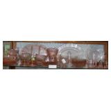Shelf grouping Pink Depression glass incl divided