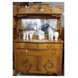 Oak Sideboard with mirror back, candle shelves,