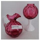 Cranberry Fenton pitcher, and pedestal bowl