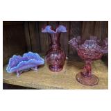 Three pc Fenton Cranberry glass