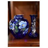 Fenton HP Florals: Lidded jar and bud vase