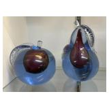 Barbini Sommerso Murano Apple and Pear Bookend