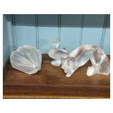 Lalique crystal duck, fox, and covered acorn box