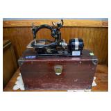 Wilcox and Gibbs Sewing Machine in wooden carrying