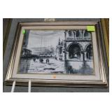 Marcuci framed watercolor of Venice Piazza San Mar