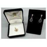 14kt Gold pendant & 14kt teardrop earrings