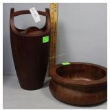 Teak Handled ice bucket & sculptured bowl