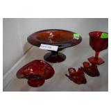 Rubina 10' Footed Bowl, Ruby glass goblet, dish, a
