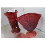 Satin Glass fan vase & 8' Peacock vase