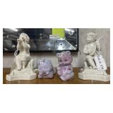 Pair Belleek cherubs & Two Fenton Teddy Bears