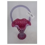 Fenton Ruffletop handled basket in cranberry