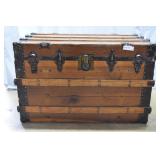 Refinished Steamer Trunk with metal hardware, oak