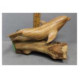 Dolphin, carved hardwood w/ driftwood base, 7ï¿½ h.