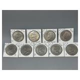 Nine US Eisenhower Dollars: (7) -D & (2) 1971