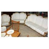 Three pc white & gold overstuffed living room set