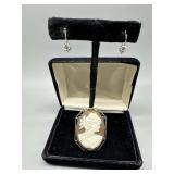 14kt Cameo brooch/pendant & 14kt white gold pair o
