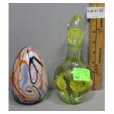 Art glass oil decanter & Fenton 1976 swirl egg pap