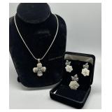 Sterling floral pendant & earrings and necklace 25
