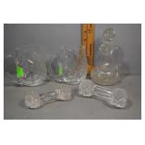 Five crystal pcs incl two weights, stopper vinaigr