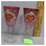 German Enamel HP Goblets with script - 2 pc