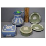 5pcs Wedgewood Jasperware - pitcher, covered boxes