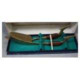 Thai brass & teak two piece carving set