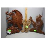 Three wood carved eagle wall plaques - J. Pinal, J