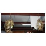 Pair cast metal birdcage style hanging lights