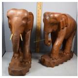 Two teak carved wooden elephant sculptures
