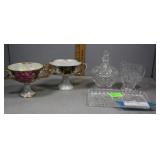 Cut crystal cream & sugar on tray & two Japanese l
